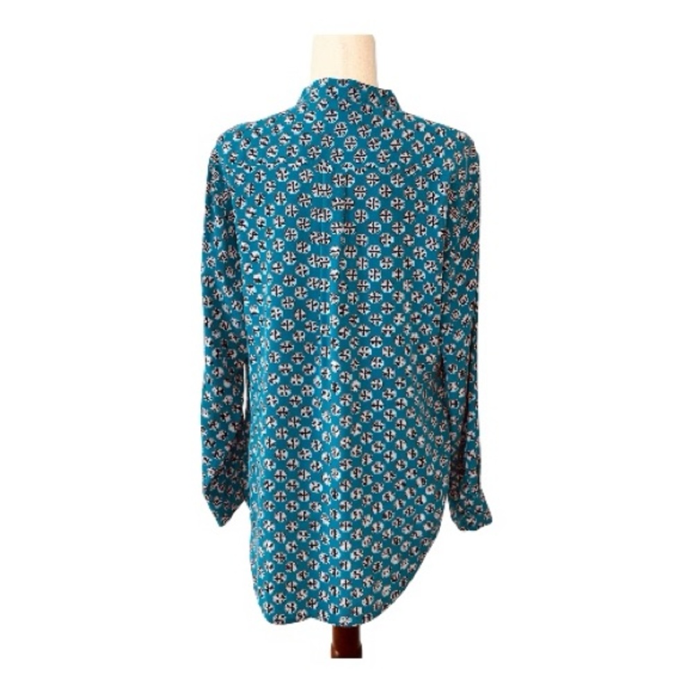 Equipment Femme Silk Teal Geometric Print Long-Sleeve Blouse Size Medium - Picture 4 of 8